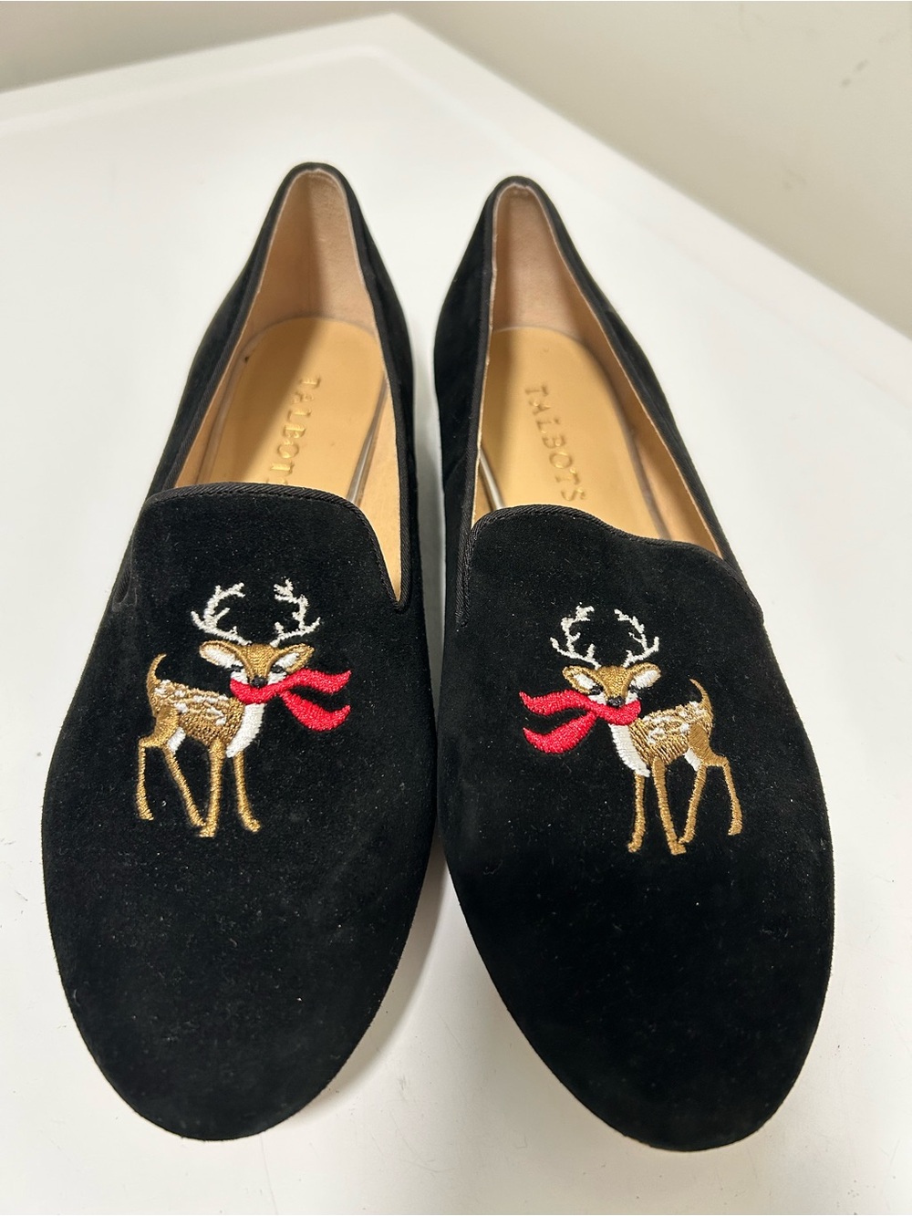 Talbots Holiday Reindeer Velvet Loafer Black Size 8